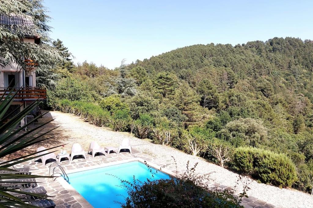 Chalet 14 pers avec vue panoramique et piscine chauffée Genolhac Extérieur photo